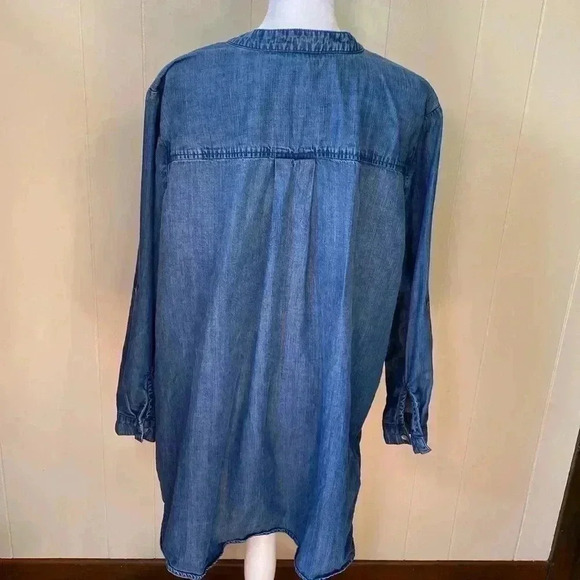 Side Stitch Los Angeles Denim Shirt Dress, Blue, Plus Size 2X Petite. - Picture 3 of 10